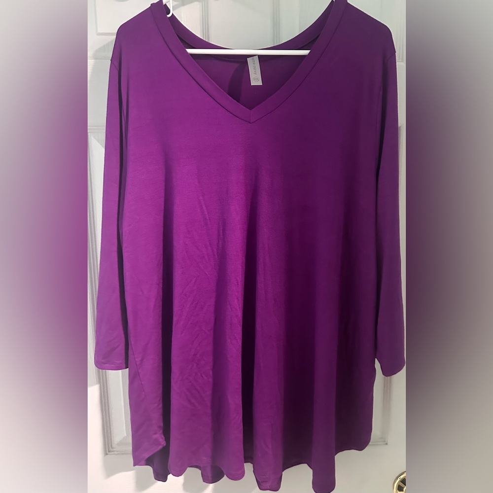 New HONEYME Curvy Purple V-Neck 3/4 Sleeve Top/Shirt~ 3X
